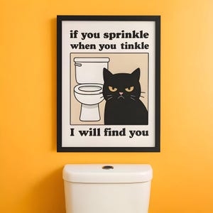Funny Cat Bathroom Poster | Whimsical Home Decor, Cat Lovers Gift, Bathroom Wall Art, Pet Funny Cat Wall Art for Bathroom Decor