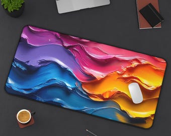 Tappetino da scrivania con onda astratta: tappetino per mouse con flusso arcobaleno vibrante