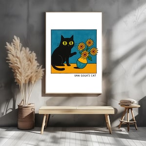 Van Gogh kat zonnebloemen kunstafdruk: grillig interieur