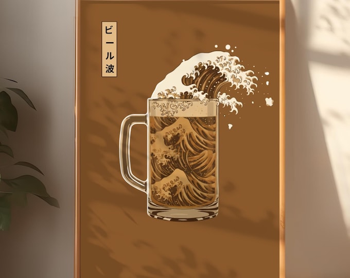 Beer Wave Poster – Japanese Art, Bar Wall Art