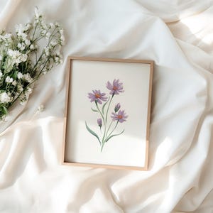 September Birth Flower Art: Purple Aster Watercolor Print (UNFRAMED)