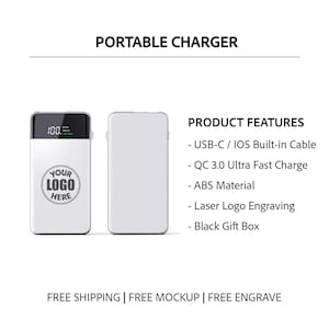 Custom Powerbank, Company Logo Corporate Gifts, Promotional Business Gift for Clients, Company Bulk Order Portable Charger, Engraved Charger