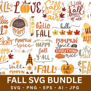Fall Svg Bundle, Autumn Bundle Svg, Cut File Cricut, Hello Fall Svg, Thanksgiving Svg, Fall Svg Designs, Digital Download