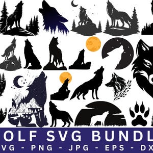 Wolf svg files,Wolf Cut Files For Cricut,Howling Wolf Svg,Forest animals silhouette svg,Wolf and moon svg,Commercial use clipart,Cricut
