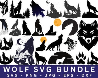 Wolf SVG Cut Files, Howling Wolf Silhouette, Clipart (Digital Download)
