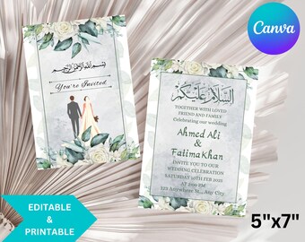 Editable Digital Muslim Wedding Invitation,Luxury Wedding Invitation Template,Nikkah Walimah Shaadi Baraat,Islamic Nikkah Wedding Invitation
