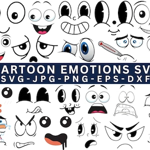 Cartoon Emotion Faces SVG Bundle,Face Emotion Svg Bundle,Smiley Face Svg Bundle,SVG Cut Files for Cricut,Kawai Face SVG,cartoon face clipart