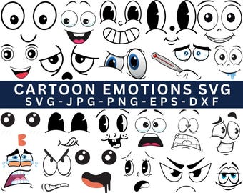 Cartoon Emotion Faces SVG Bundle,Face Emotion Svg Bundle,Smiley Face Svg Bundle,SVG Cut Files for Cricut,Kawai Face SVG,cartoon face clipart