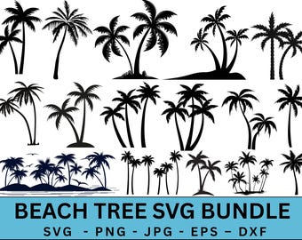 Palm Tree SVG Bundle, Beach Scene Clipart (Digital Files)