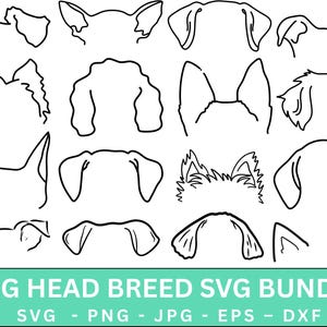 Dog Ears Svg Bundle,Dog Breed Ears Illustration SVG PNG Bundle,Hand Drawn Dog Ears Outline,Clipart For Tattoo Design,Svg For Shirt,Svg,Png