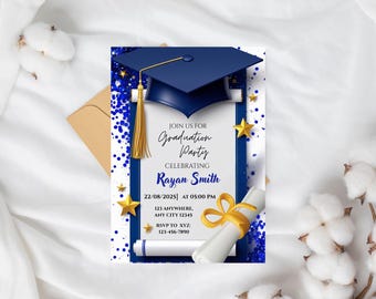 Graduation Party Invitation,Blue Graduation Invite,2025 Graduation Invitation,Class of 2025 Invite, Digital Download,Editable Template.