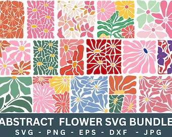 Abstrakcyjny pakiet SVG z kwiatami w stylu retro, boho kwiatowy PNG (pobieranie cyfrowe)
