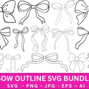 Bow SVG Bundle,Coquette Bows Bundle Svg,Bow Tie Svg, Hand Draw Bow Clipart, Bow Png Cut File Cricut,Hair Bow Svg,Instant Download