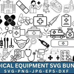 Bundle médical icône Clipart SVG, médecin Svg, fichiers Svg d&#39;infirmières, fichier Cricut, médecine symbole Svg, Svg stéthoscope, usage commercial, téléchargement immédiat
