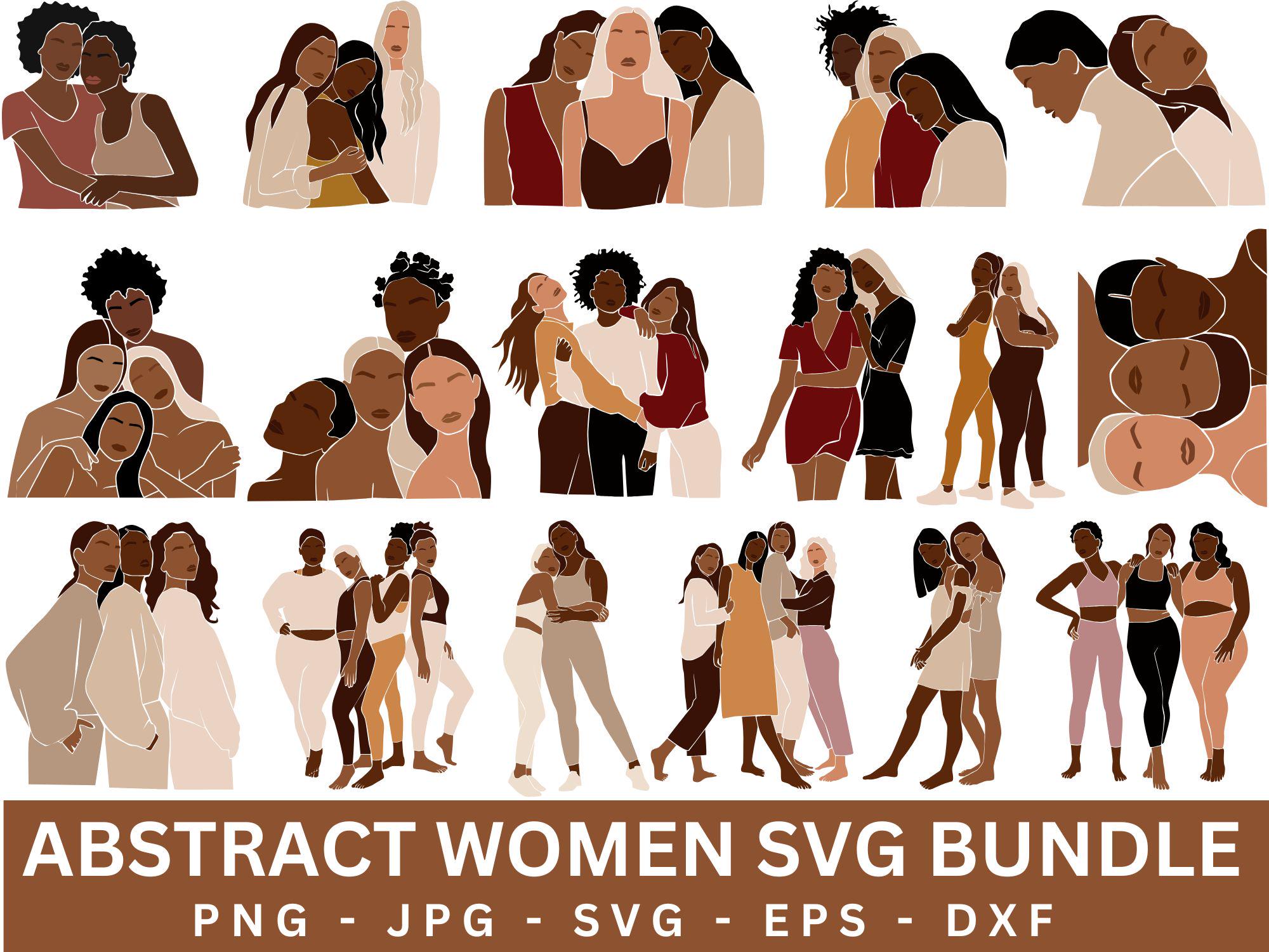 Abstract Fashion Girl Clipart,Girlfriends SVG,Group of Black Afro women sisters svg,Abstract woman clipart,Friends PNG,Feminine Cliparts