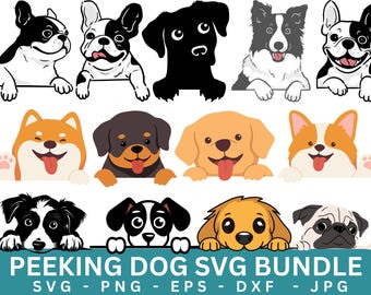 Pacote de arquivos SVG com cães espiando, arquivos de corte para amantes de animais de estimação (download digital)