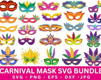 Karneval Maske SVG Bundle, Maskerade Clip Art (digitaler Download)