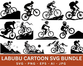 Paquete SVG de silueta de bicicleta de montaña, diseño de aventura ciclista (descarga digital)
