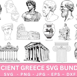 Ancient Greek Roman Svg,Greece Symbols Svg png bundle,Sculpture svg for Cricut,Greek gods svg,Statue Clipart,Ancient Greek Cut Files.