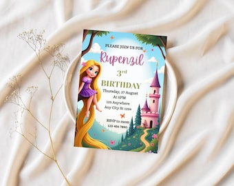 Editable Rapunzel Birthday Invitation,Tangled Birthday Invite Magical,Princess Rapunzel Editable Invitation Digital Card,Canva Template.