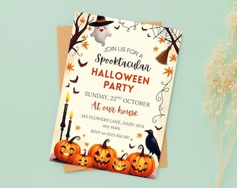 Editable Halloween Party Invitation, Animated Scull Pumpkin Party Video Invite, Canva Template, Instant Download