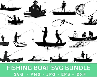 Fishing Boat SVG Bundle, Bass, Fisherman Scene (Digital Files)