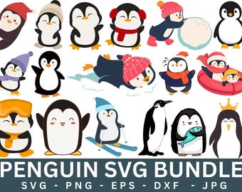 Penguin SVG Bundle, Winter Holiday Clipart (Digital Download)