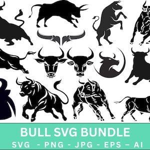 Bull SVG, Bull PNG bundle, Bull Clipart,Bull Silhouette Svg, Bull Clip Art, Files For Cricut,Farm Animal svg, Cow Girl Svg,Bull Vector.