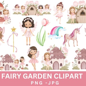 Watercolor Fairy Clipart Bundle,Fairytale fantasy fairy house png,Cute Fairy Clipart,Magical garden pink fairies clipart,Magical Fairies