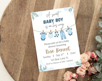 Clothesline Baby Shower Invitation, Editable Template (Digital Download)