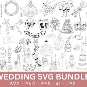 Hand drawn Wedding Icons SVG, Decorative Elements, Ornaments Svg, , Doodles for Wedding Invitations, Wedding Illustrations, Cricut
