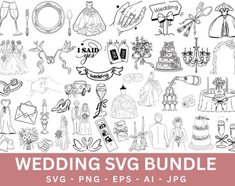 Hand-Drawn Wedding Icons SVG, Decorative Elements (Digital Download)