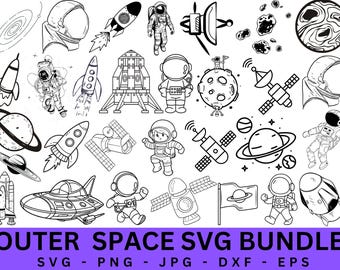 Outer Space SVG Bundle, Planets, Rocket Clipart (Digital Download)