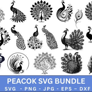 孔雀のSVGバンドル、高品質の孔雀のSVGバンドル、孔雀のクリップアートデザイン、孔雀のDXF、孔雀のベクター、レーザーカットファイル、クリカットシルエット
