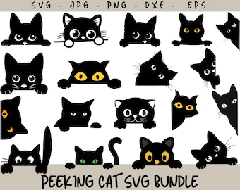 Peeking Cat SVG Bundle, Kitten Silhouette Cut Files (Digital Download)