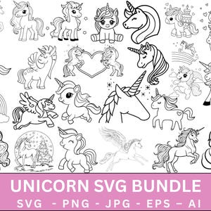Pacchetto unicorno in formato SVG, ragazze unicorni in formato SVG PNG, unicorno carino in formato SVG, file unicorno in formato SVG per Cricut e Silhouette, ragazza di compleanno unicorno, uso commerciale