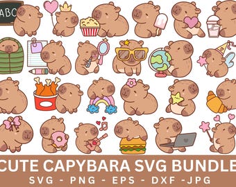 Capybara Clipart, Kawaii Animal SVG Bundle (Digital Download)