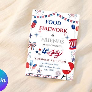 Editable 4th Of July BBQ Invitation,4th of July Invitation Template,Independence Day BBQ Barbeque Invite,Editable Canva Template,Download