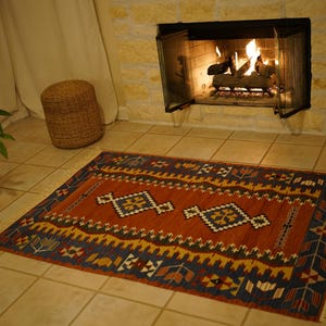 Authentic Turkish Kilim Rug – Handmade Wool Carpet, Bohemian Floor Decor