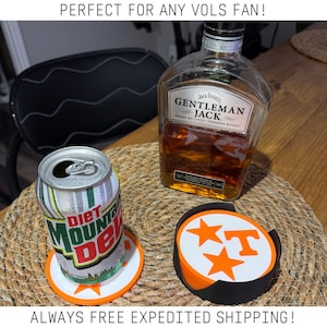 Tennessee Volunteers Coasters, Power T & Tristar Design, UT Big Orange Drink Coaster Set, Vols Fan Gift, Home Bar Decor, Dorm Room, Man Cave
