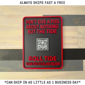 Alabama Crimson Tide QR Code Sign | Roll Tide Wall Sign | Funny Alabama Football Decor | Man Cave Bar Sign | Free Fast Shipping
