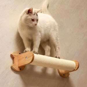 Rubberwood Cat Scratching Post: Wall Mounted Cat Shelf