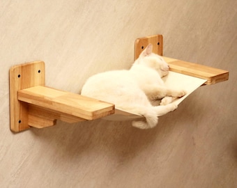 Wall-Mounted Cat Hammock | Rubberwood Frame | Cozy Elevated Lounger