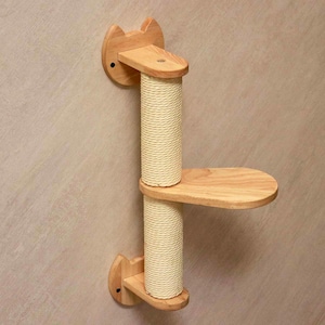 Rubberwood Cat Wall Shelves: Scratching Post & Cat Walk