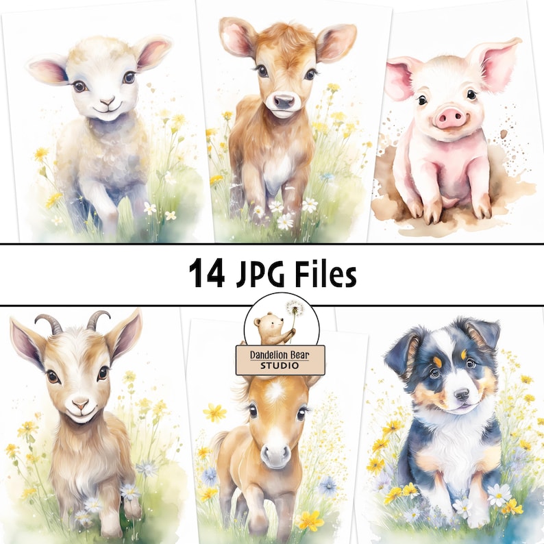 Watercolor Baby Farm Animals Clipart Set | JPG, Commercial Use (digital ...