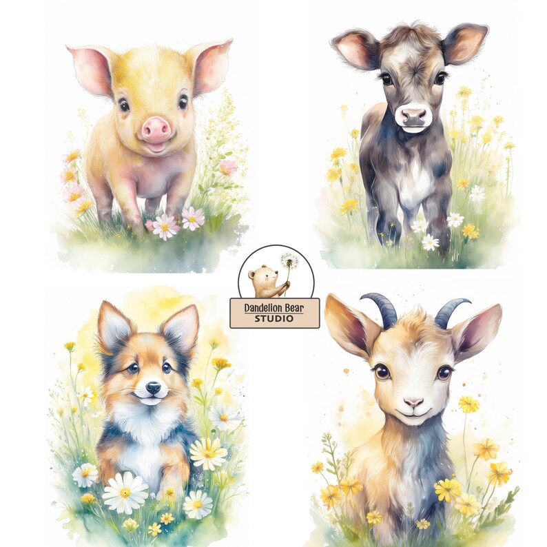 Watercolor Baby Farm Animals Clipart Set | JPG, Commercial Use (digital ...