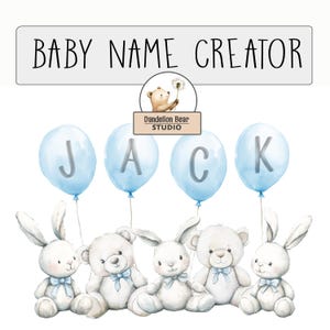 Baby Name Ersteller Clip Art für Kinderzimmer Druck | Teddy und Hase Kaninchen Ballon druckbare Grafiken | Kommerzielle Nutzung 14 PNG | Pink und Blau