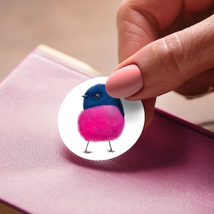 Sticker vinyle pelucheux bébé rose rouge-gorge original oiseau Nature Art Journal décoration oiseau cadeau pour collectionneur oiseau autocollant sticker pour ordinateur portable nature