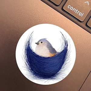 Autocollant en vinyle mignon mésange dans un nid bleu original oiseau Nature Art Journal décoration oiseau collectionneur oiseau autocollant sticker pour ordinateur portable nature