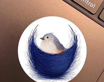 Tufted Titmouse Vinyl Sticker in blue nest original Nature Art Journal Decoration Bird lover Collector Bird Sticker Laptop Decal Nature